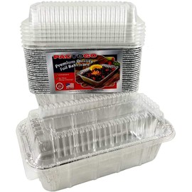 PACTOGO Loaf Pans - Disposable Aluminum Foil 1 1/2 lb. Bread Tins 8.5" X 4.5" X 2.3" with Clear Plastic Dome Lids (Pack of 25 Sets)