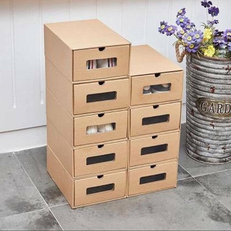 10PCS Cardboard Shoe Box Stackable Storage Box Visual Multi-Purpose Storage