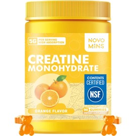 novomins Gomitas de monohidrato de creatina de 5 g para hombres y mujeres: suplemento masticable sin azúcar. 90 gomitas de color naranja
