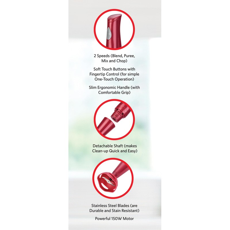 EUROSTAR EH401R 2-Speed Immersion Hand Blender with Detachable Shaft, Red