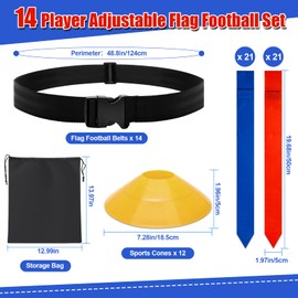 65P Flag Football Belts Set, Catcan 14 Player Adjustable Flag Football Set with 42 Flags Includes 12 Disc Cones and 1 Storage Bag for Youth, Adults, Players Outdoor Sports Training Competition Set