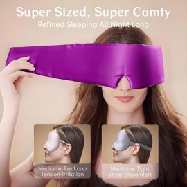 Schlafmaske aus 100 % Maulbeerseide, Augenmaske, Gesichtsumarmung für Damen und Herren, mit verstellbarem Band, für Seitenschläfer, Verdunkelung, Luxus-Schlafmaske für Reisen, Erholung und Büro, Lila