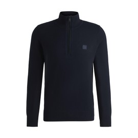 BOSS Mens Kanobix S Logo-Patch Zip-Neck Sweater in Cotton and Cashmere