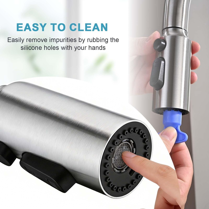 Metal Kitchen Faucet Head Replacement, 3-Function Pull Down Spray Head