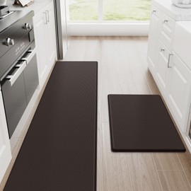 StepRite StepRite Kitchen Mats, 2PCS Kitchen Rugs, Cushioned Anti Fatigue Kitchen Mats for Floor, Non-Slip Standing Desk Mat, Waterproof Kitchen Rug Set for Kitchen, Floor, Office,17.3"x30"+17.3"x70",Chocolate