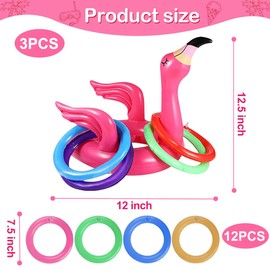 Pack of 15 Flamingo Inflatable Throwing Game, Ring Toss Game Children, Throwing Game Flamingo Inflatable with 12 Rings Outdoor Games for Hawaii Summer Party Wedding Birthday