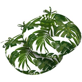 LVTXIII Outdoor All Weather Bistro Seat Cushions, Comfortable Fluffy Tufted Patio Chair Cushions Round 15"x15"x4" Set of 2 for Home Garden Furniture, Palm Green