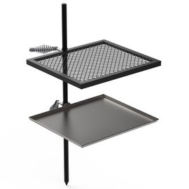 Stanbroil Adjustable Swivel Grill - Steel Mesh Cooking Grate with Spike Pole and Griddle Plate for Outdoor Open Flame Cooking - Dual Campfire Steel Cooking Grill Grate Swivel System