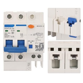 2 Pole fi Circuit Breaker, 30 mA 230 V Residual Current Circuit Breaker, DZ47LE-32 2P+2 16A 230V, with Overcurrent Protection, 35 mm DIN Rail Mounting