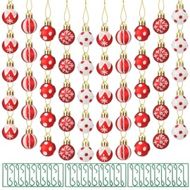 Kathfly 100 Pcs Mini Christmas Balls Ornaments 1.2 Inch White and Red Christmas Ornaments with Hooks Miniature Xmas Tree Decoration Rustic Decorative Hanging Ornaments for Tree Garland