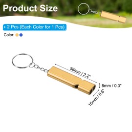 PATIKIL Emergency Survival Whistle, 2 Pack Double Tubes Whistles Super Loud Aluminum Whistles with Lanyard Keychain for Outdoor Camping Hiking, Golden, Blue