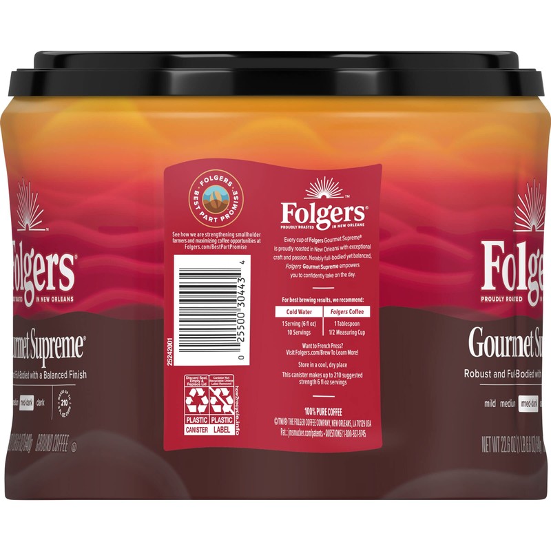 Folgers Gourmet Supreme Medium Dark Roast Ground Coffee, 22.6 Ounces
