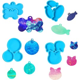 5 Moldes de Resina de Silicona con 10 Llaveros, Moldes para Etiquetas de Perro para Resina Epoxi Forma de Hueso de Perro Molde, para Resina Llavero de Etiqueta de Gato para Hacer Manualidades (Blue)