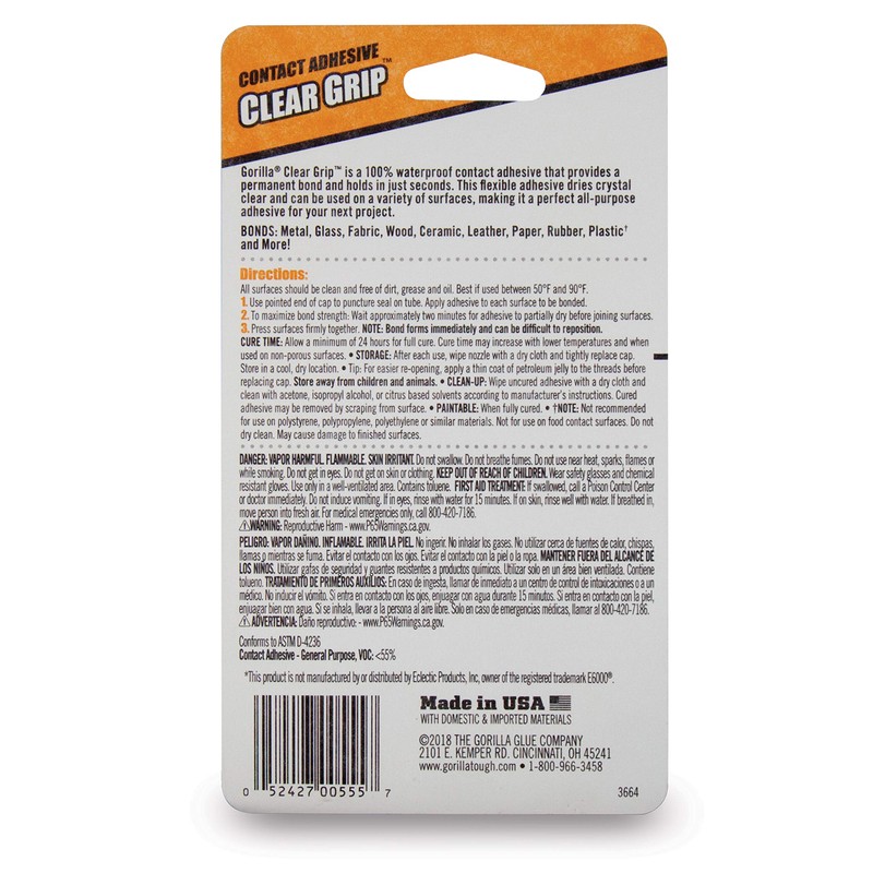 Gorilla Clear Grip Waterproof Contact Adhesive Minis, Four .2 Ounce