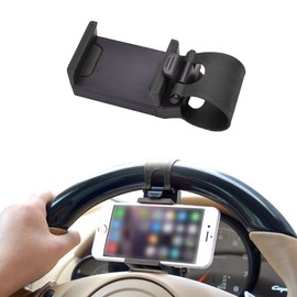 HAOBO Car Phone Holder - Adjustable Car Cradle, Steering Wheel Phone Mount, Universal Mobile Phone Mount, Hands Free Automobile Cell Phone Holder for Most Steering Wheels (Black)