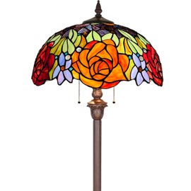 Capulina Tiffany Lamp Stained Glass Floor Lamp 2-Light 16 Inches Wide Yellow Red Rose Tiffany Style Standing Reading Floor Lamp for Living Room Bedroom Home Office