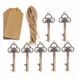 50Pcs Wedding Favors Rustic Skeleton Key Bottle Opener with 50pcs Escort Card Tag and Twine for Guests Party Favors