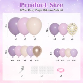 Ouddy Party Dusty Purple Balloon Arch Garland Kit, Different Sizes 18 12 10 5Inch Purple Pink Lavender Sand Rose Gold Metal Confetti Balloon for Bridal Baby Shower Wedding Birthday Party Decoration