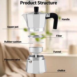 Mongdio Stovetop Espresso Maker Moka Pot, Stove Top Cuban Coffee Maker, Italian Greca Mocha Pot, 3 Espresso Cups, 5 oz - Silver