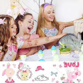 Fanoshonltd Tattoo Stickers, Rabbit Glow in the Dark, Cute for Kids, 14 Pieces, Boys and Girls Rabbit, Luminous Water Transfer Stickers, 100+ Temporary Children's Luminous, Rabbit Face and Body Seal, Birthday Party Supplies, Kids Costume Props, Easter Co