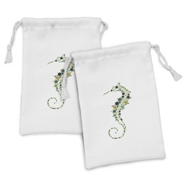 Ambesonne Seahorse Fabric Pouch Set of 2, Pointillist Technique Hippocampus Design in Pastel Colors Ocean Wildlife Theme, Small Drawstring Bag for Toiletries Masks and Favors, 9" x 6", Multicolor