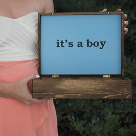 Baby Gender Reveal Wood Box - Reversible Boy & Girl - Blue & Pink