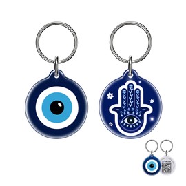 PawView QR Code Dog Tag UK 2 Packs – Dog Collar ID Tag, Waterproof Resin Tag for Lost Pet Recovery - Real-time scan alerts, Shareable Pet Profile(Evil Eye & Hamsa Hand)