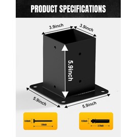 ZEKOO 4x4 Post Base 4Pcs Post Anchor (Inner Size 3.6"x3.6") Black Powder Coated Pergola Bracket Kit for Mailbox Post Bracket Holders Deck Base Porch Fence Railing Supports