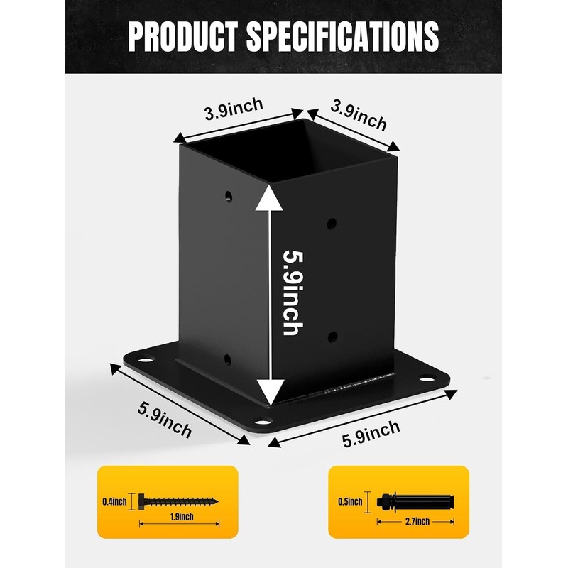 ZEKOO 4x4 Post Base 4Pcs Post Anchor (Inner Size 3.6"x3.6")