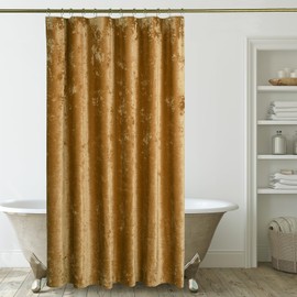TAMGHO Gold Shower Curtain for Bathroom, Luxury Golden Crushed Velvet, Mustard Yellow Shower Curtain with Gold Decro Metal Hooks, Machine Washable Thick Fabric, 72 x 72 inches