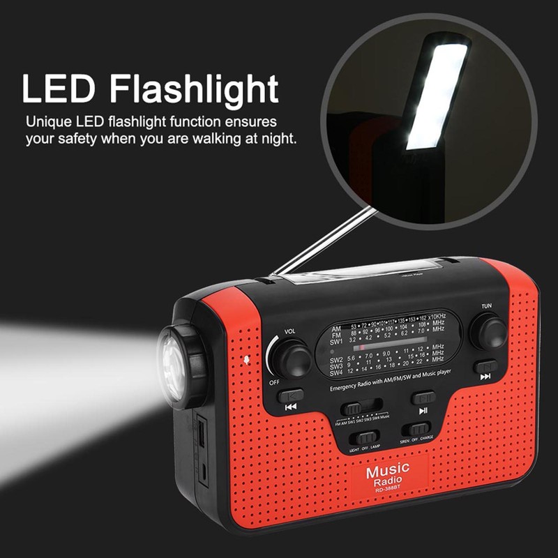 FM/AM/SW Solar Hand Crank Radio Memory Card Music for Bluetooth
