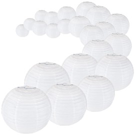 UNIQOOO 24PCS White Paper Lantern Wedding Party Decoration Set, Hanging Japanese Lantern Decor, Easy Assemble, For Home Outdoor Baby Bridal Shower, Birthday Favor Supply, Assorted 12 Inch, 10, 8, 6, 4
