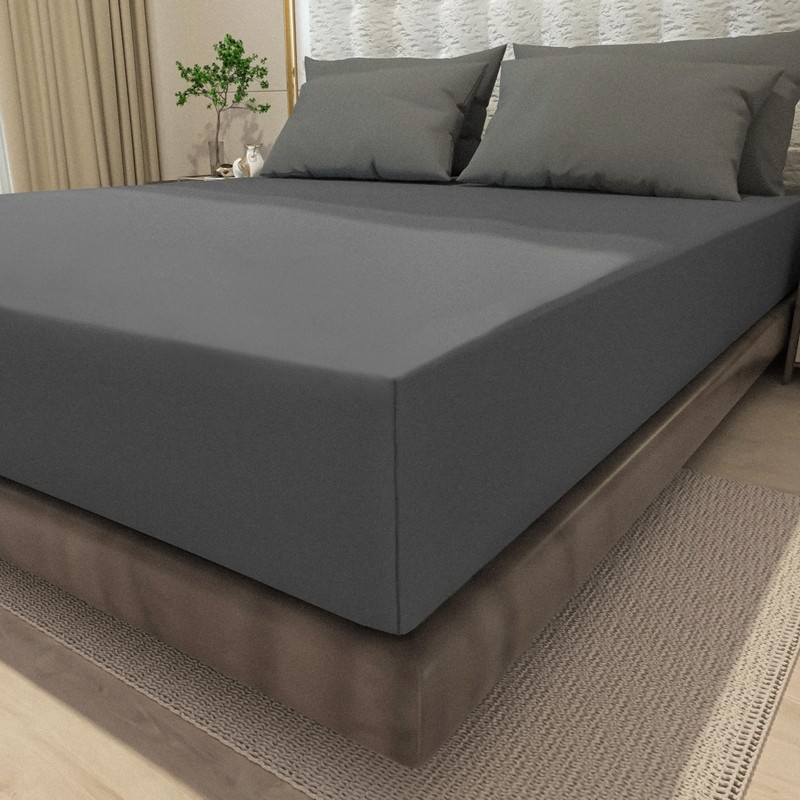 wyewye Super King Fitted Sheet, Deep Grey, 180x200 cm with