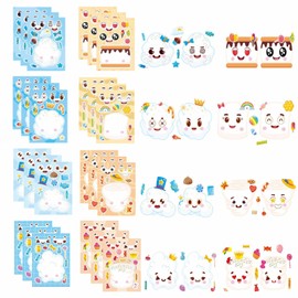 TIAMECH Make Your Own Cloud Stickers - 24 Sheets Cartoon Cotton Candy Make A Face Stickers for Kids, Birthday Party Favors & Educational Classroom Rewards (Large Size 8.3 x 5.9in)