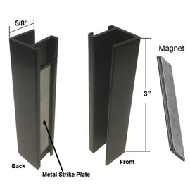 Shower Door U-Channel with Metal Strike Plate for 3/8" and 5/16" Glass - Dark Bronze and Magnet - Set