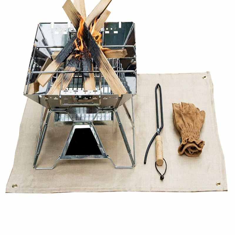Portable Outdoor Camping Fire Pit Mat BBQ Fireproof Mesh Foldable