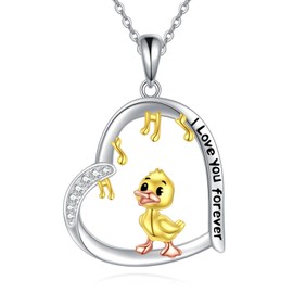 SHEAISRS Duck Necklace 925 Sterling Silver Heart Necklaces for Women Music Necklace Duck Jewelry for Her