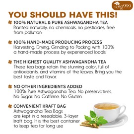 TOG999, Premium 120 Ashwagandha Root Tea Bags, 100% Natural & Pure from Ashwagandha Root, Ashwagandha Root Herbal Tea. No Sugar, No Caffeine, No Gluten, Vegan.