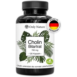Only Nature High-dose choline 700 mg - 120 liver capsules - Natural & effective - produced in Germany & laboratory tested - high-dose choline capsules - detoxify the liver - choline bitartrate