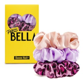 PARISBELLA NO DAMAGE Silk Satin Scrunchies For Hair, Satin Hair Ties for Women and Girls, Pink Lavender and Leopard, Pack of 3
