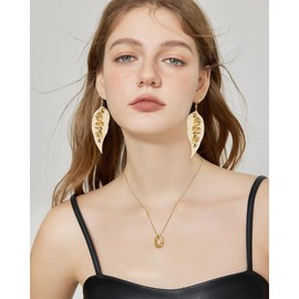 KINIVA Leather Leaf Dangle Earrings for Women Trendy, Lightweight Feather Earrings Drop for Her, Gifts for Women (243 White)