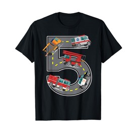 Five Year Old 5th Birthday Fire Truck Ambulance Police Car T-Shirt