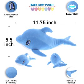 DolliBu Blue Dolphin Baby Soft Plush Toy, Newborn Babies First Stuffed Animal Cuddle & Snuggle Toys, Toddler's Huggable Best Buddy - 11.75 Inch