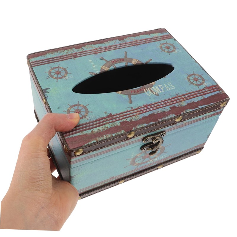 LABRIMP Cute Napkin Box Vintage Wood Tissue Container for Living