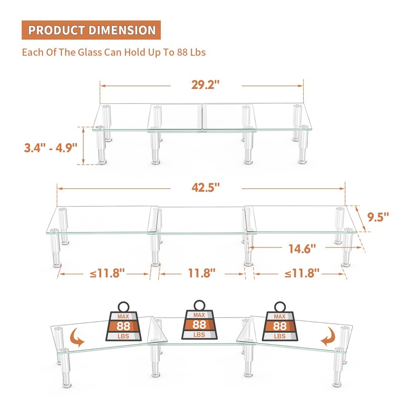 Hemudu Dual Monitor Stand -Adjustable Length and Angle Dual Monitor