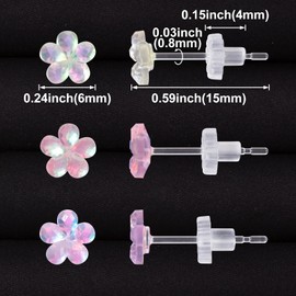 Joez Wonderful 3 Pairs Plastic Earrings, Cute Flower Earring Stud with Clear Rubber Backs, Earrings Hypoallergenic for Sensitive Ears Women (Pink, Purple, Yellow)