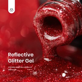 Beetles Reflective Red Gel Nail Polish 1 Pcs 15ml Sparkly Glitter Diamond Red Gel Polish Nail Art Gel Soak Off Uv Nail Lamp Gel for Girls Women