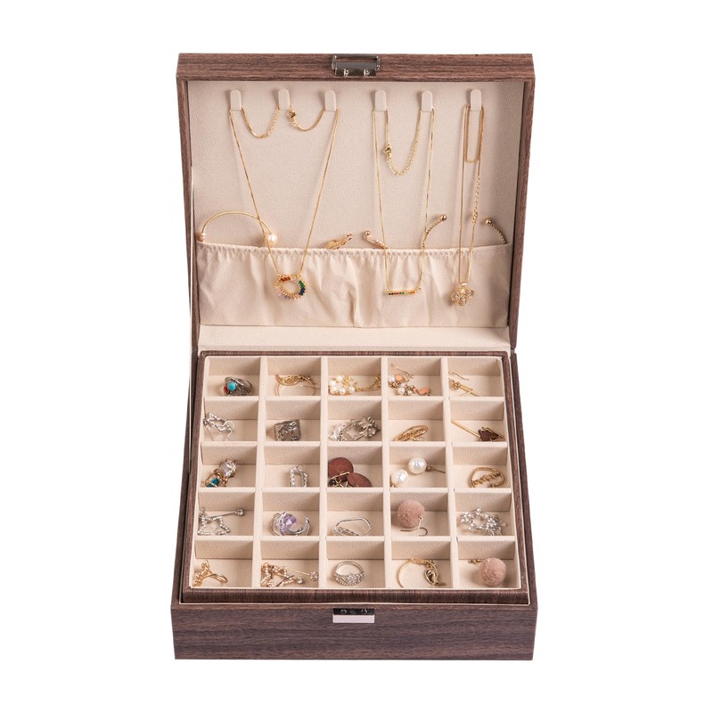 Frebeauty Earring Organizer Classic Jewelry Box 50 Slots Double Layer