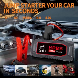 HPBS Jump Starter - 3000A Car Jump Starter for Up to 10L Gas and 8L Diesel Engines, 12V Portable Battery Jump Starter Box with 3.0" LCD Display, H3000