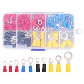 102 PCS Insulated Ring Terminal 10 Specifications Crimp Terminals PVC Flame Retardant Wire Connectors Assortment Kit